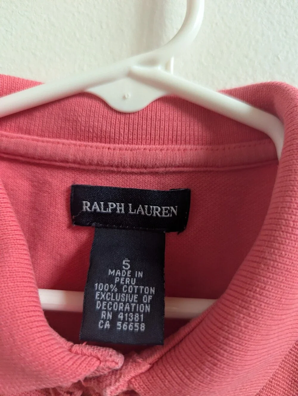 Ralph Lauren Shirt 5 Girls Salmon Pink Ruffle Preppy Polo Pony